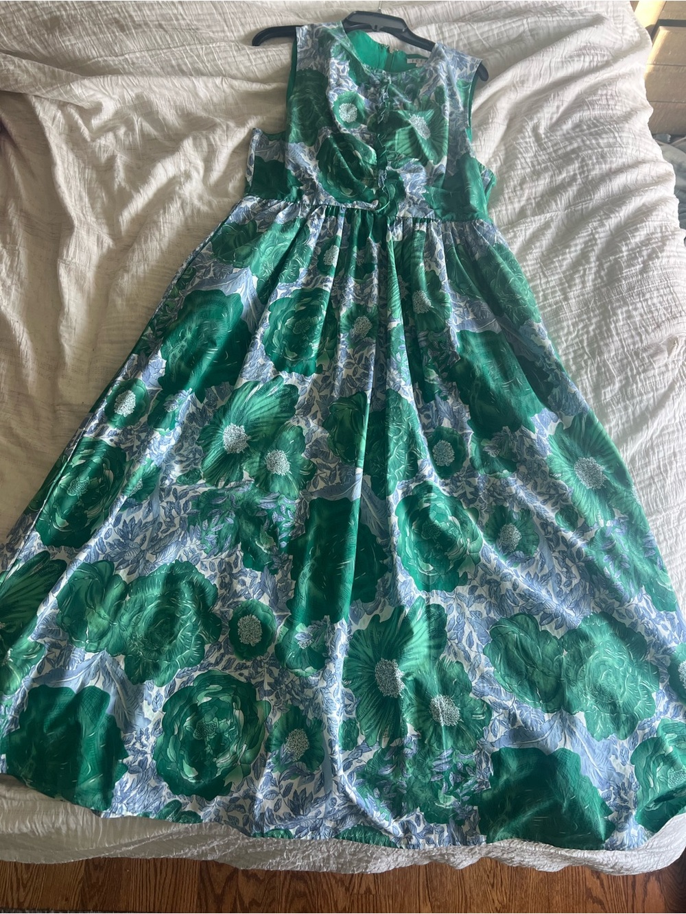 Green and Blue Floral Lightweight Sleeveless  Dress
